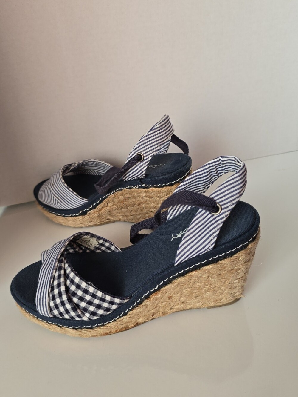 Women’s Navy Striped Espadrille Wedge Sandals By: Unionbay